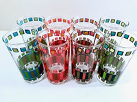 Load image into Gallery viewer, Mid-Century Retro Rectangles Glasses With Carrier (Set of 8)
