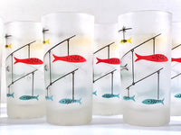 Load image into Gallery viewer, Mid-Century Fishing Lure Glasses with Carrier (Set of 8)
