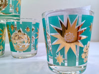 Load image into Gallery viewer, Mid-Century Turquoise and 22-Karat Gold Old Fashion Glasses (Set of 6)

