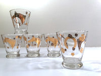 Load image into Gallery viewer, Fred Press Signed Mid-Century 22-Karat Gold Horse Derby Whiskey Glasses (Set of 5)
