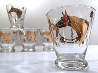 Load image into Gallery viewer, Fred Press Signed Mid-Century 22-Karat Gold Horse Derby Whiskey Glasses (Set of 5)
