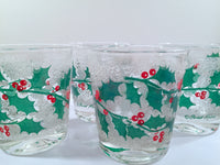 Load image into Gallery viewer, Fred Press Signed Mid-Century Frosted Christmas Holly Old Fashion Glasses (Set of 4)
