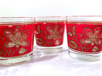 Load image into Gallery viewer, Starlyte Mid-Century Red and 22-Karat Gold Flower Old Fashion Glasses (Set of 5)
