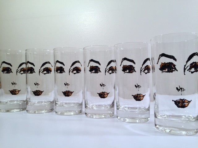 Mid-Century Glamour Gal Face Glasses (Set of 6)