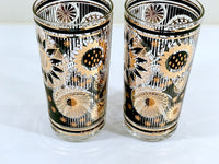 Load image into Gallery viewer, Fred Press Signed Mid-Century Black and 22-Karat Gold Abstract Flower Glasses (Set of 2)
