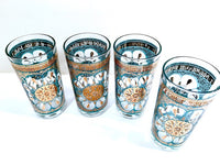 Load image into Gallery viewer, Georges Briard Mid-Century Turquoise and 22-Karat Gold Highball Glasses (Set of 4)
