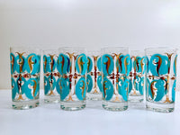 Load image into Gallery viewer, Mid-Century Abstract Turquoise and 22-Karat Gold Glasses (Set of 7)
