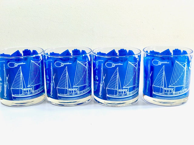 Georges Briard Signed Mid-Century Come Sail Away Old Fashion Glasses (Set of 4)