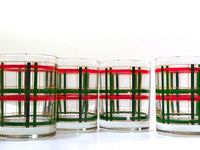 Load image into Gallery viewer, Georges Briard Signed Mid-Century Red and Green Plaid Double Old Fashion Glasses (Set of 4)
