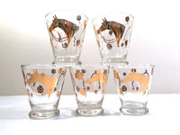 Load image into Gallery viewer, Fred Press Signed Mid-Century 22-Karat Gold Horse Derby Whiskey Glasses (Set of 5)
