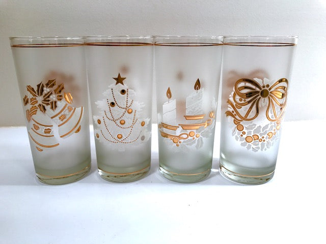 Culver Mid-Century 22-Karat Gold & White Christmas Highball Glasses (Set of 4)