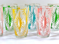 Load image into Gallery viewer, Hazel Atlas Mid-Century Atomic Pastel Burst / Gold Rims Glasses (Set of 8)
