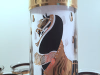 Load image into Gallery viewer, Fred Press Signed Mid-Century Trojan Horse 7-Piece Bar Set (1 Pitcher &amp; 6 Glasses)
