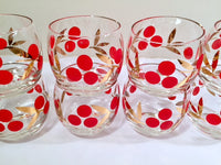 Load image into Gallery viewer, Federal Glass Mid-Century Cherry Roly Poly Glasses with Carrier (8 Glasses and Carrier)
