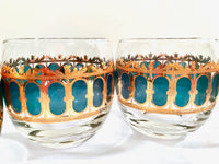 Load image into Gallery viewer, Culver Signed Mid-Century Emerald Azure Scroll Roly Poly Glasses (Set of 4)
