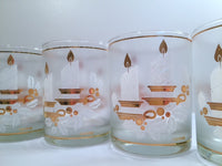 Load image into Gallery viewer, Culver Signed Mid-Century 22-Karat Gold &amp; White Christmas Candles Glasses (Set of 4 with Original Box)
