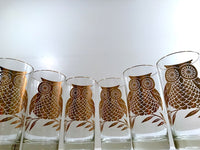 Load image into Gallery viewer, Mid-Century Retro Gold Owl Highball Glasses (Set of 6)
