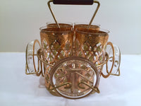 Load image into Gallery viewer, Culver Signed Mid-Century Valencia Green &amp; 22-Karat Gold 8-Piece Bar Set With Carrier (Set of 4 Glasses,  4 Coasters, Carrier)
