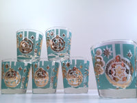 Load image into Gallery viewer, Mid-Century Turquoise and 22-Karat Gold Old Fashion Glasses (Set of 6)
