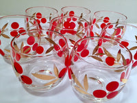 Load image into Gallery viewer, Federal Glass Mid-Century Cherry Roly Poly Glasses with Carrier (8 Glasses and Carrier)
