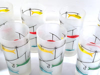 Load image into Gallery viewer, Mid-Century Fishing Lure Glasses with Carrier (Set of 8)
