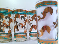 Load image into Gallery viewer, Fred Press Signed Mid-Century Turquoise &amp; 22-Karat Gold Dolphin Glasses (Set of 6)
