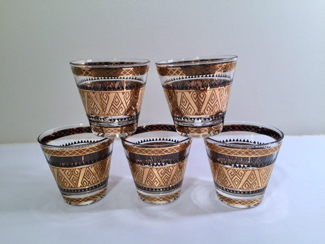 Culver Signed Mid-Century 22-Karat Gold Samoa Rock Glasses (Set of 5)