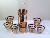 Load image into Gallery viewer, Fred Press Signed Mid-Century Trojan Horse 7-Piece Bar Set (1 Pitcher &amp; 6 Glasses)
