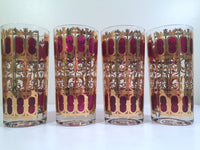 Load image into Gallery viewer, Culver Signed Mid-Century Cranberry Scroll 22-Karat Gold Glasses (Set of 4)

