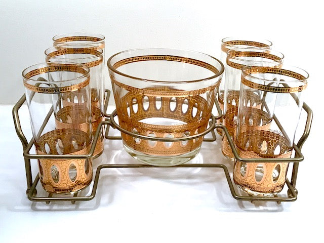 Culver Signed Antigua Mid-Century 22-Karat Gold 8-Piece Bar Set