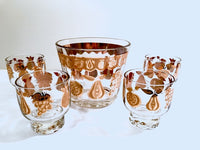 Load image into Gallery viewer, Culver Signed Mid-Century Florentine Golden Fruit Ice Bucket and Old Fashion Glasses (Set of 4)
