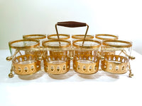 Load image into Gallery viewer, Culver Signed Antigua Mid-Century 22-Karat Gold Rock Glasses (Set of 8) with Atomic Carrier
