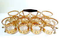 Load image into Gallery viewer, Culver Signed Antigua Mid-Century 22-Karat Gold Rock Glasses (Set of 8) with Atomic Carrier
