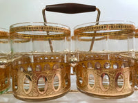 Load image into Gallery viewer, Culver Signed Antigua Mid-Century 22-Karat Gold Rock Glasses (Set of 8) with Atomic Carrier
