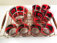Load image into Gallery viewer, Washington Glass Mid-Century Geometric Red, Black and Gold 11-Piece Bar Set

