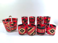 Load image into Gallery viewer, Washington Glass Mid-Century Geometric Red, Black and Gold 11-Piece Bar Set
