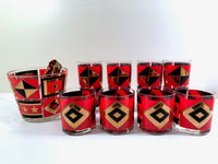 Load image into Gallery viewer, Washington Glass Mid-Century Geometric Red, Black and Gold 11-Piece Bar Set
