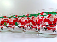 Load image into Gallery viewer, Georges Briard Signed Mid-Century Dancing Santa Double Old Fashion Glasses (Set of 4)
