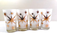 Load image into Gallery viewer, Federal Glass Mid-Century Frosted White Atomic &amp; 22-Karat Gold Star Glasses (Set of 4)
