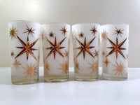 Load image into Gallery viewer, Federal Glass Mid-Century Frosted White Atomic &amp; 22-Karat Gold Star Glasses (Set of 4)
