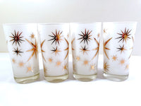 Load image into Gallery viewer, Federal Glass Mid-Century Frosted White Atomic &amp; 22-Karat Gold Star Glasses (Set of 4)
