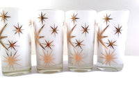 Load image into Gallery viewer, Federal Glass Mid-Century Frosted White Atomic &amp; 22-Karat Gold Star Glasses (Set of 4)
