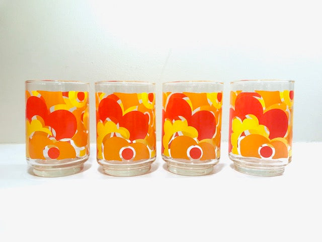 Libbey Mid-Century Orange & Yellow Flower Power Glasses (Set of 4)