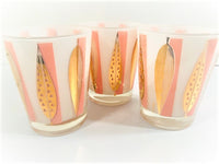 Load image into Gallery viewer, Fred Press Signed Mid-Century 22-Karat Gold Frosted Pink Leaf Double Old Fashion Glasses (Set of 3)
