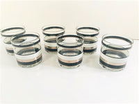 Load image into Gallery viewer, Georges Briard Signed Mid-Century Black White and Silver Band Glasses (Set of 6)
