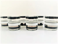 Load image into Gallery viewer, Georges Briard Signed Mid-Century Black White and Silver Band Glasses (Set of 6)

