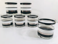Load image into Gallery viewer, Georges Briard Signed Mid-Century Black White and Silver Band Glasses (Set of 6)
