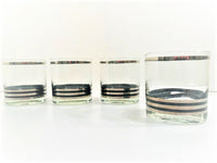 Load image into Gallery viewer, Georges Briard Signed Mid-Century Black and Silver Bands Glasses (Set of 4)
