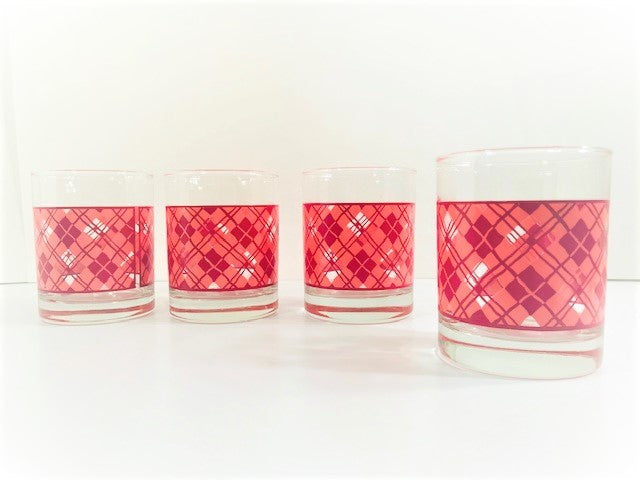 Corning Glass Life Styles Pink Plaid Double Old Fashion Glasses (Set of 4)