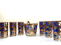 Load image into Gallery viewer, Culver Signed Mid-Century Blue and Gold Leaf 8-Piece Bar Set
